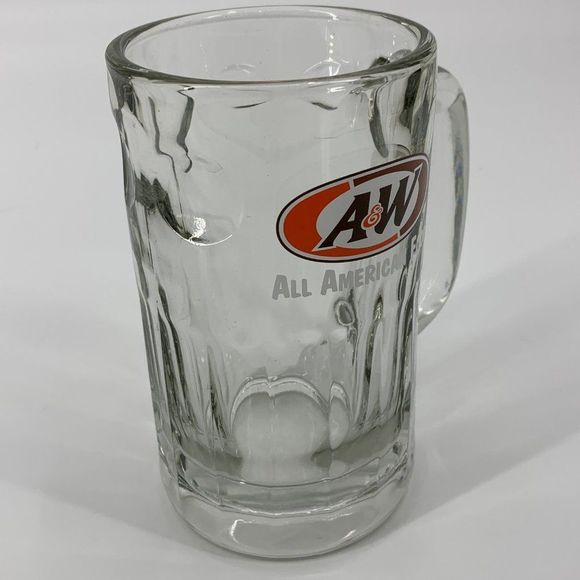 A & W Root Beer ALL AMERICAN FOOD 5 3/4" Heavy Clear Glass Mug 1995 Logo 0781 - Picture 9 of 12